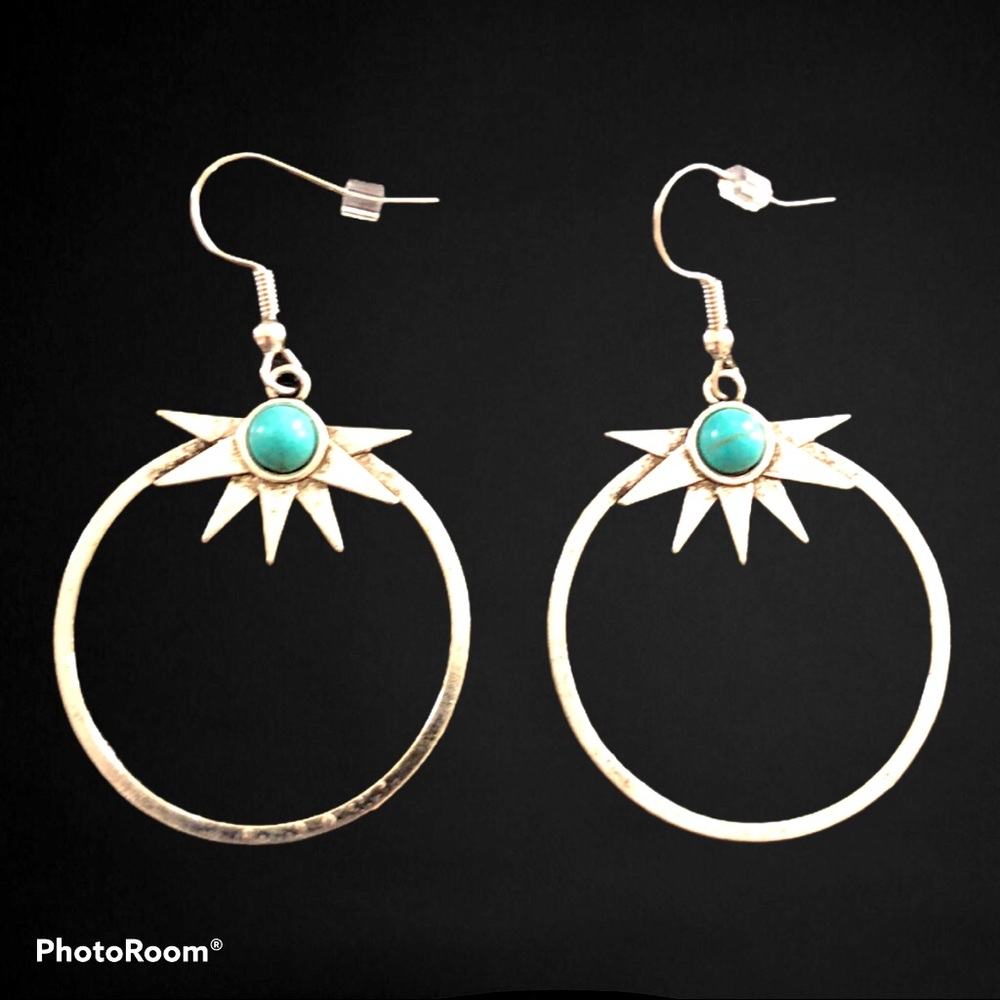 New! Boho Sun Hoops‎ Southwestern Antiqued Silver Earrings
